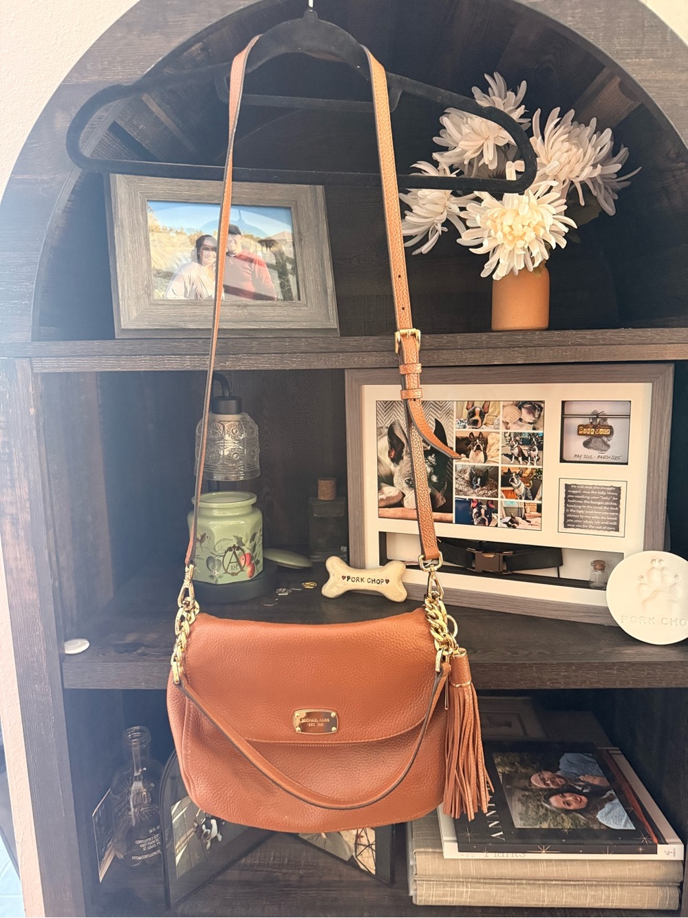 MICHAEL KORS BEDFORD Tassel Brown Pebbled Leather FLAP SHOULDER BAG Handbag